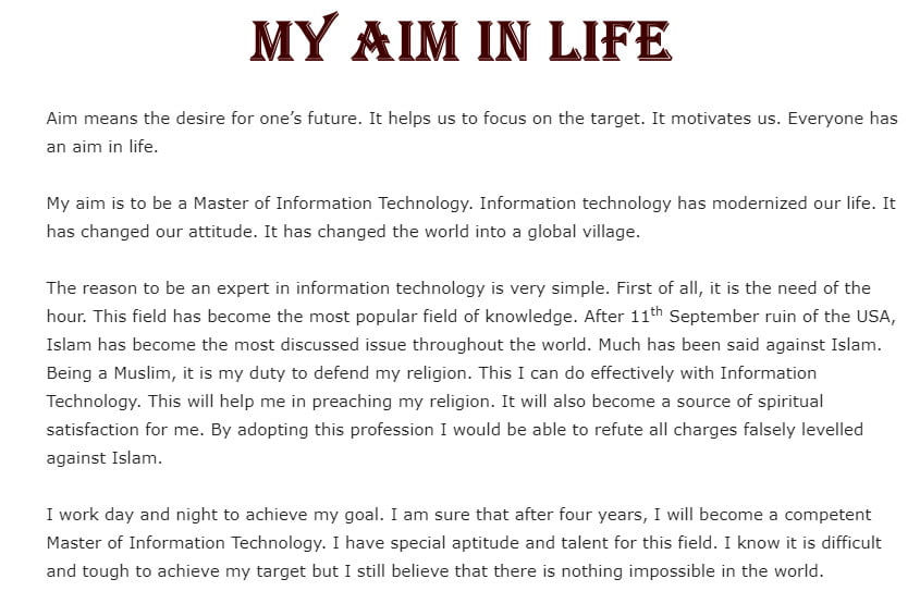 your aim in life essay 150 words