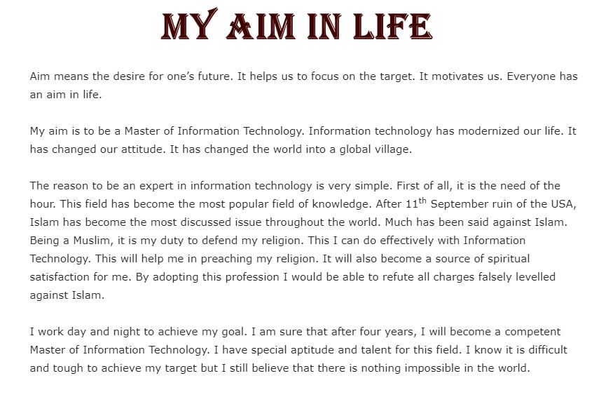 my ambition in life essay english