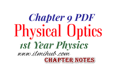 1st Year Physics Chapter 9 Numericals Notes PDF, Physical Optics Exercise & Numerical Notes pdf, FSC Part 1 Physics Chapter 9